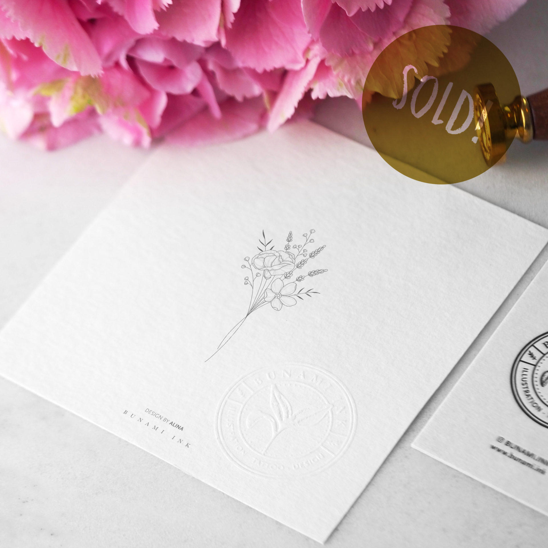 Carnation & forget-me-not bouquet by Alina BUNAMI INK 2022-04-18