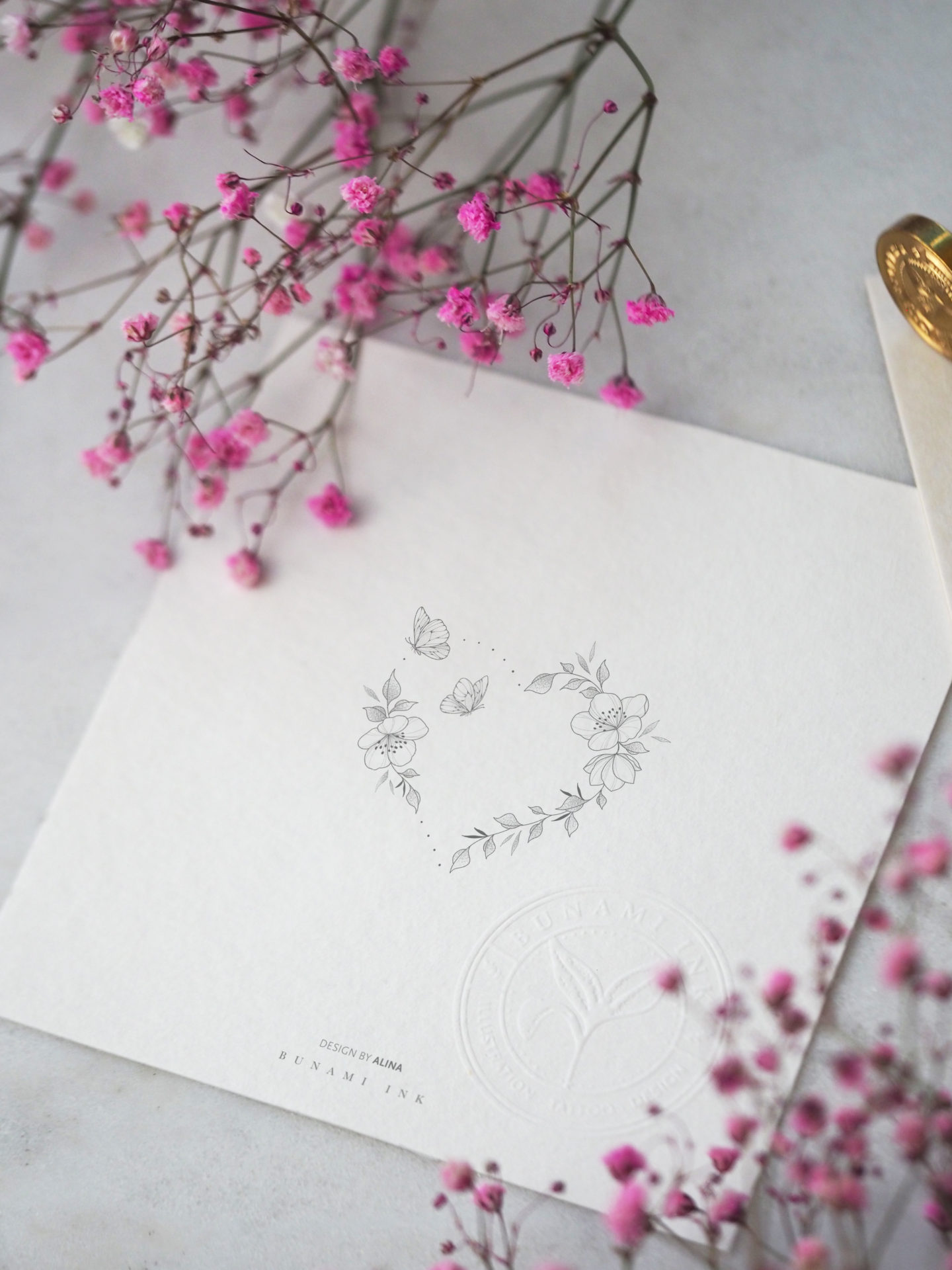 Cherry blossom heart & butterflies by Alina BUNAMI INK 2022-04-07