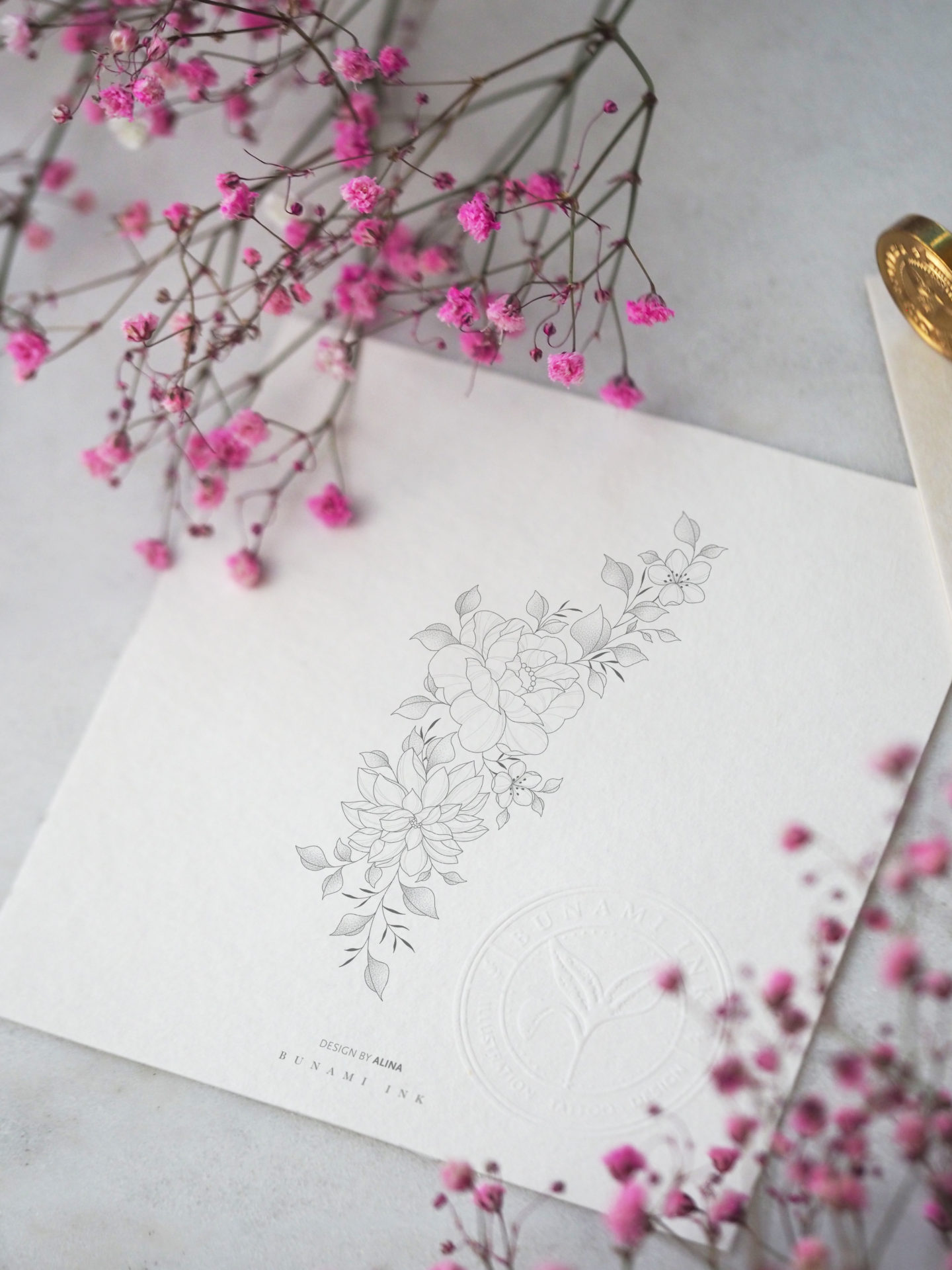 Dalia, peony & cherry blossom floral by Alina BUNAMI INK 2022-04-18