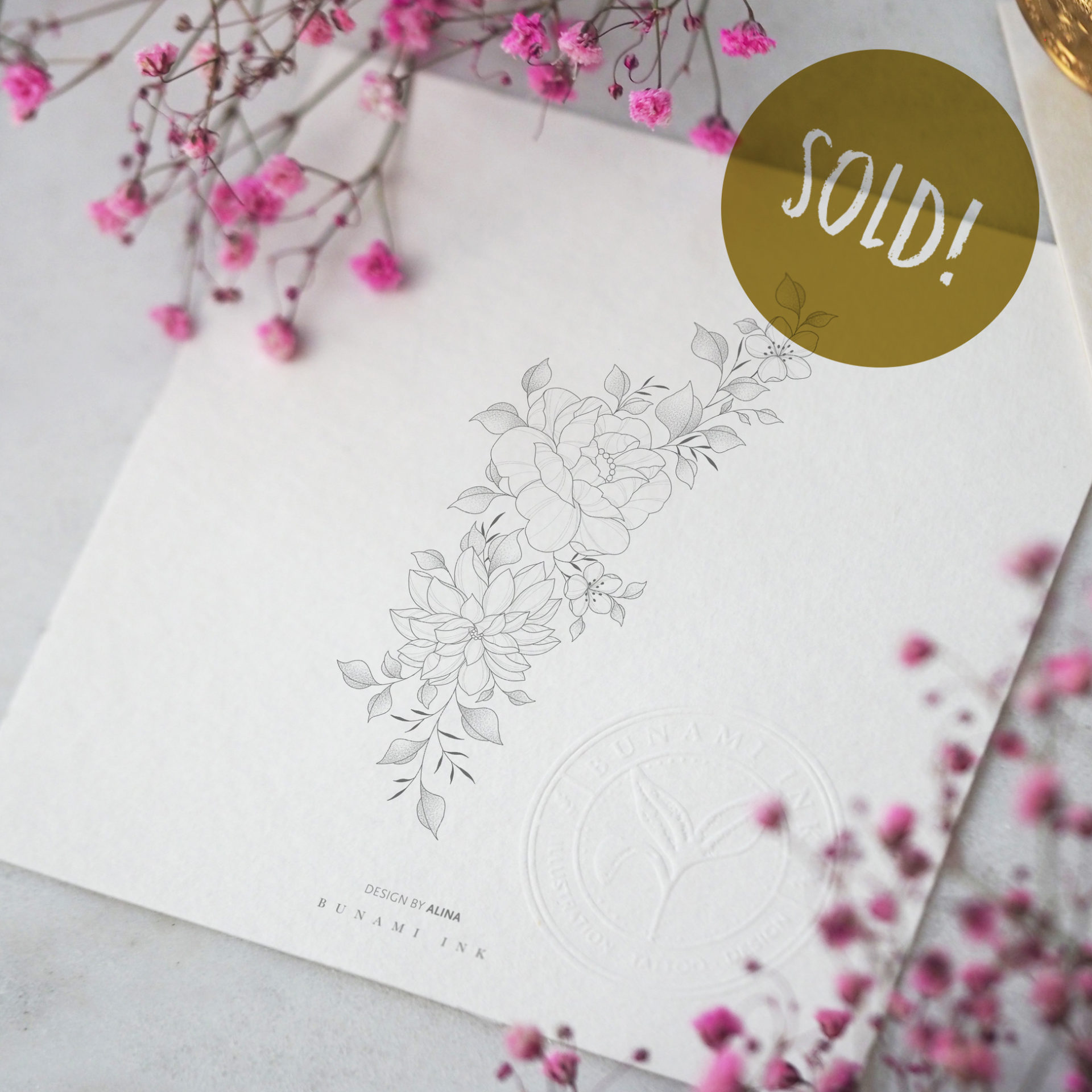 Dalia, peony & cherry blossom floral by Alina BUNAMI INK 2022-04-18