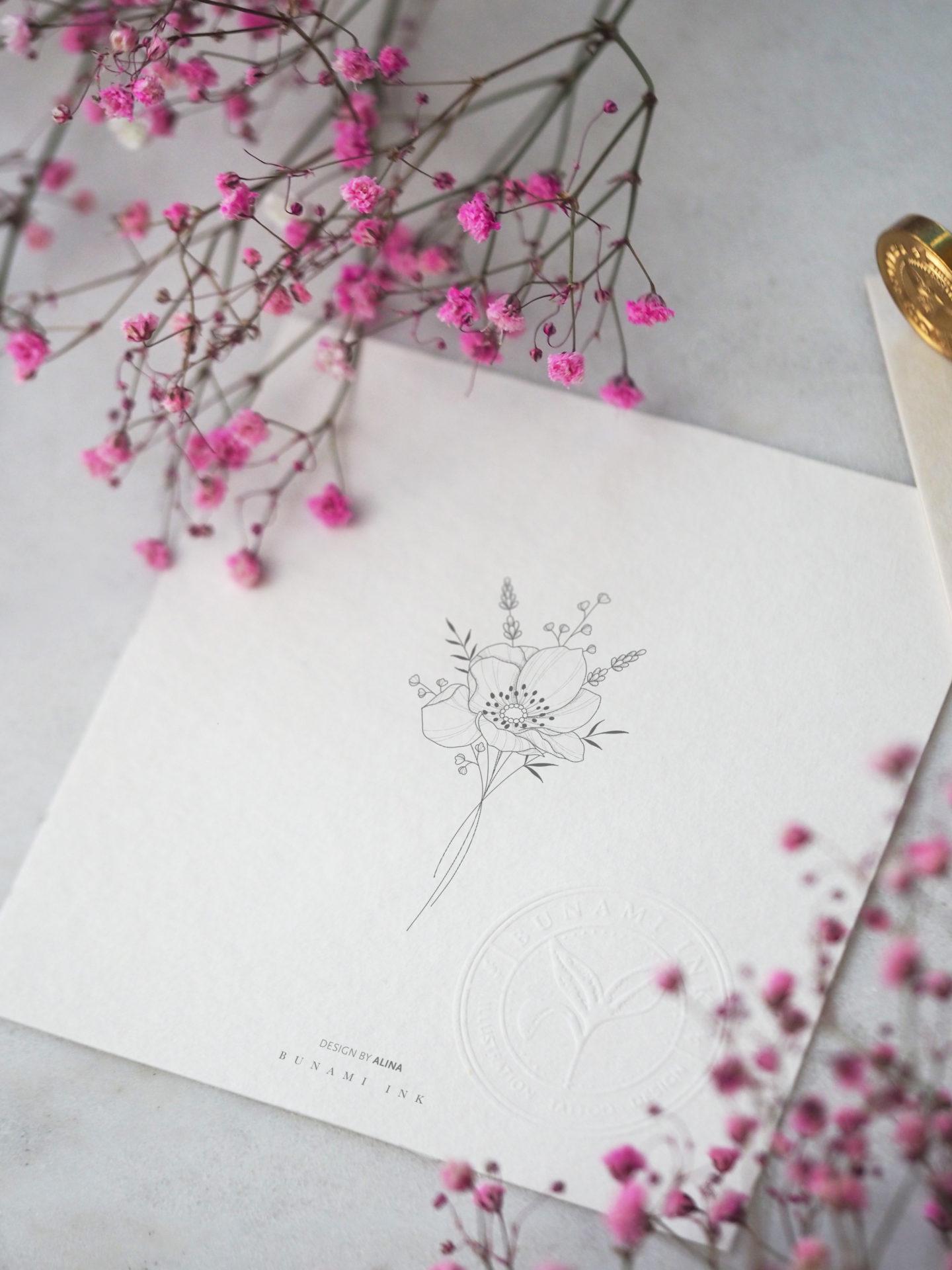 Anemone & lavender bouquet by Alina BUNAMI INK 2022-05-22