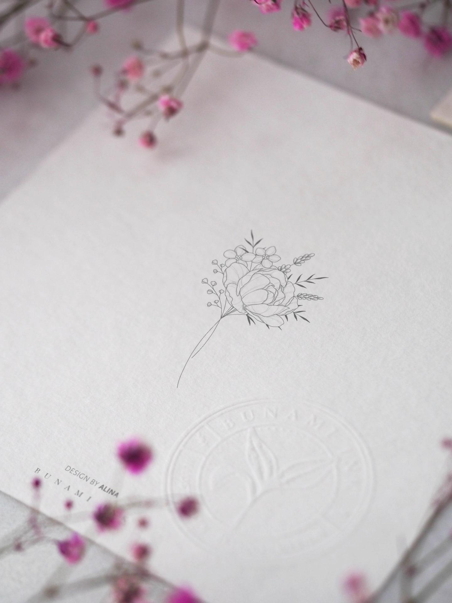 Peony Forgetmenot and Lavender Bouquet Bunami Ink