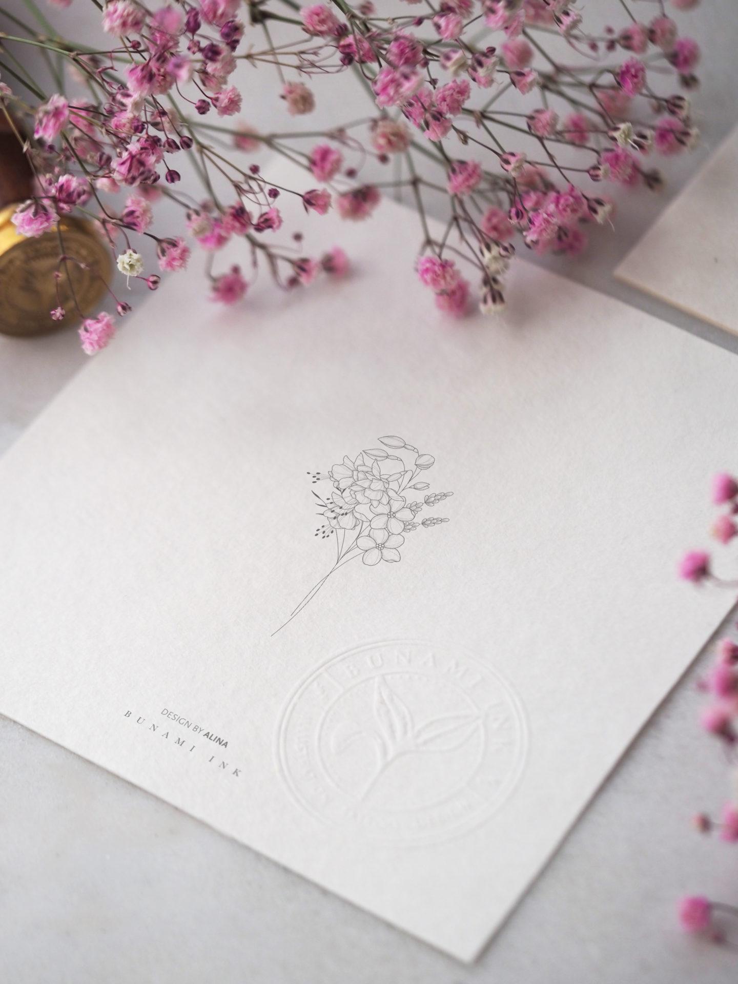 Fuchsia & forget-me-not bouquet by Alina BUNAMI INK 2022-09-12