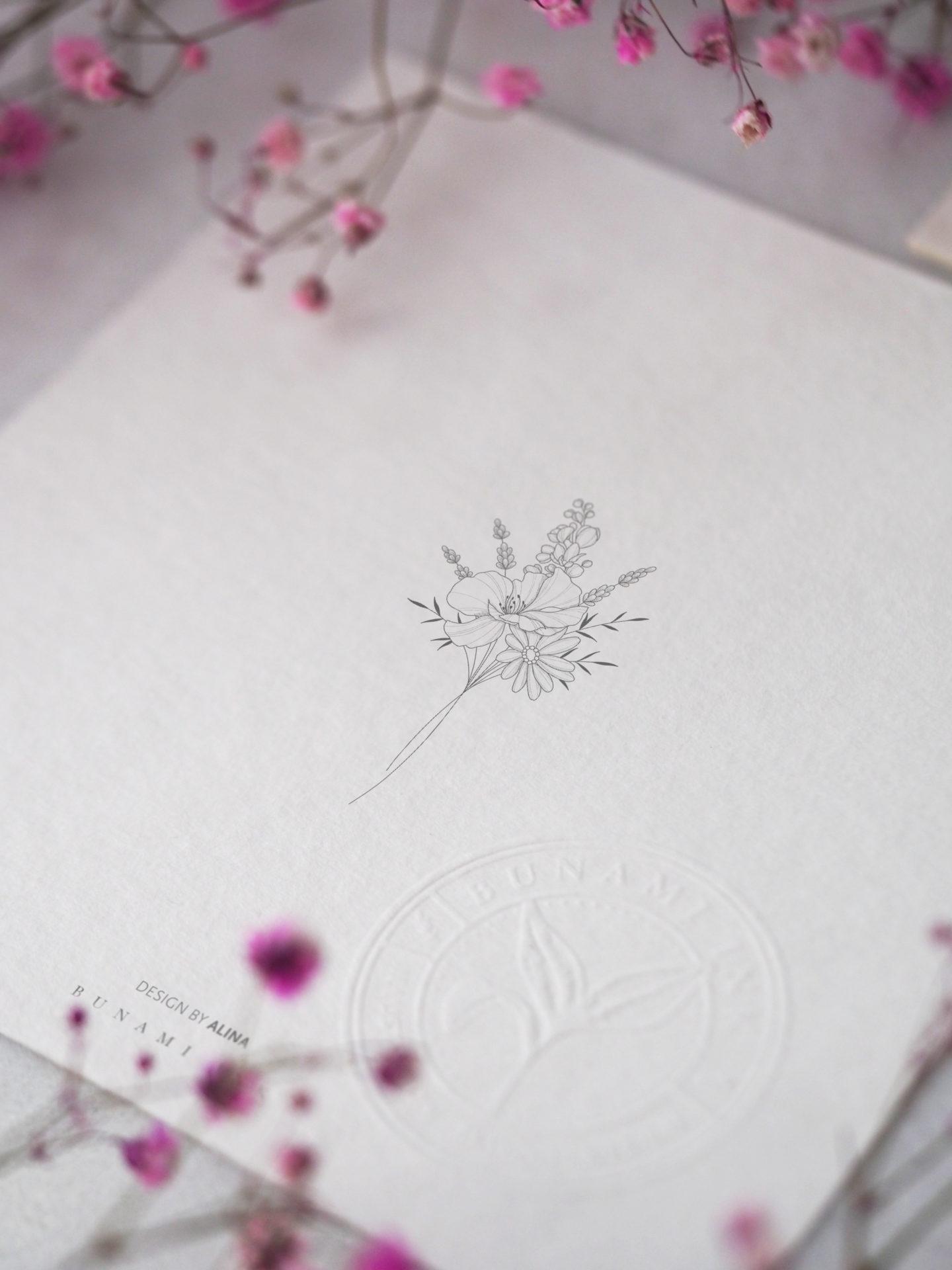 Larkspur, wild rose & daisy bouquet by Alina BUNAMI INK 2022-09-12