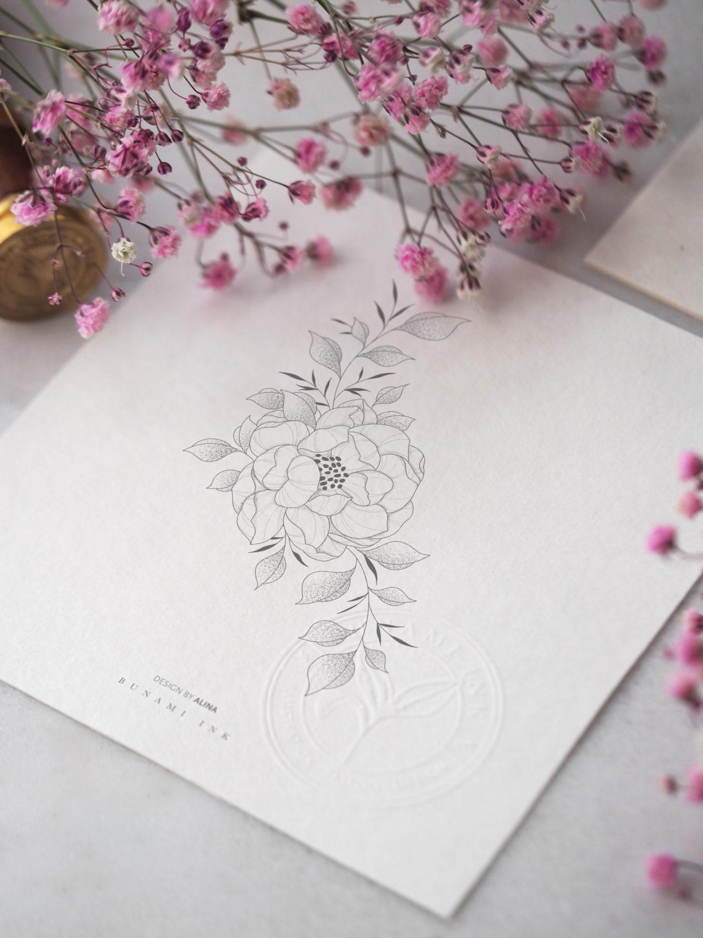 Peony & leaves by Alina BUNAMI INK 2022-09-29