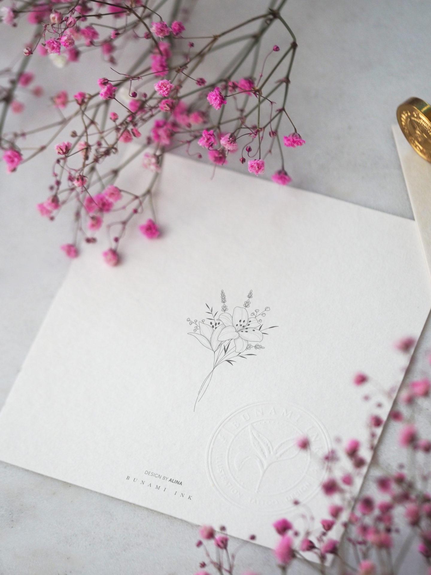 Mockup Lily & lavender bouquet by Alina BUNAMI INK 2022-10-04