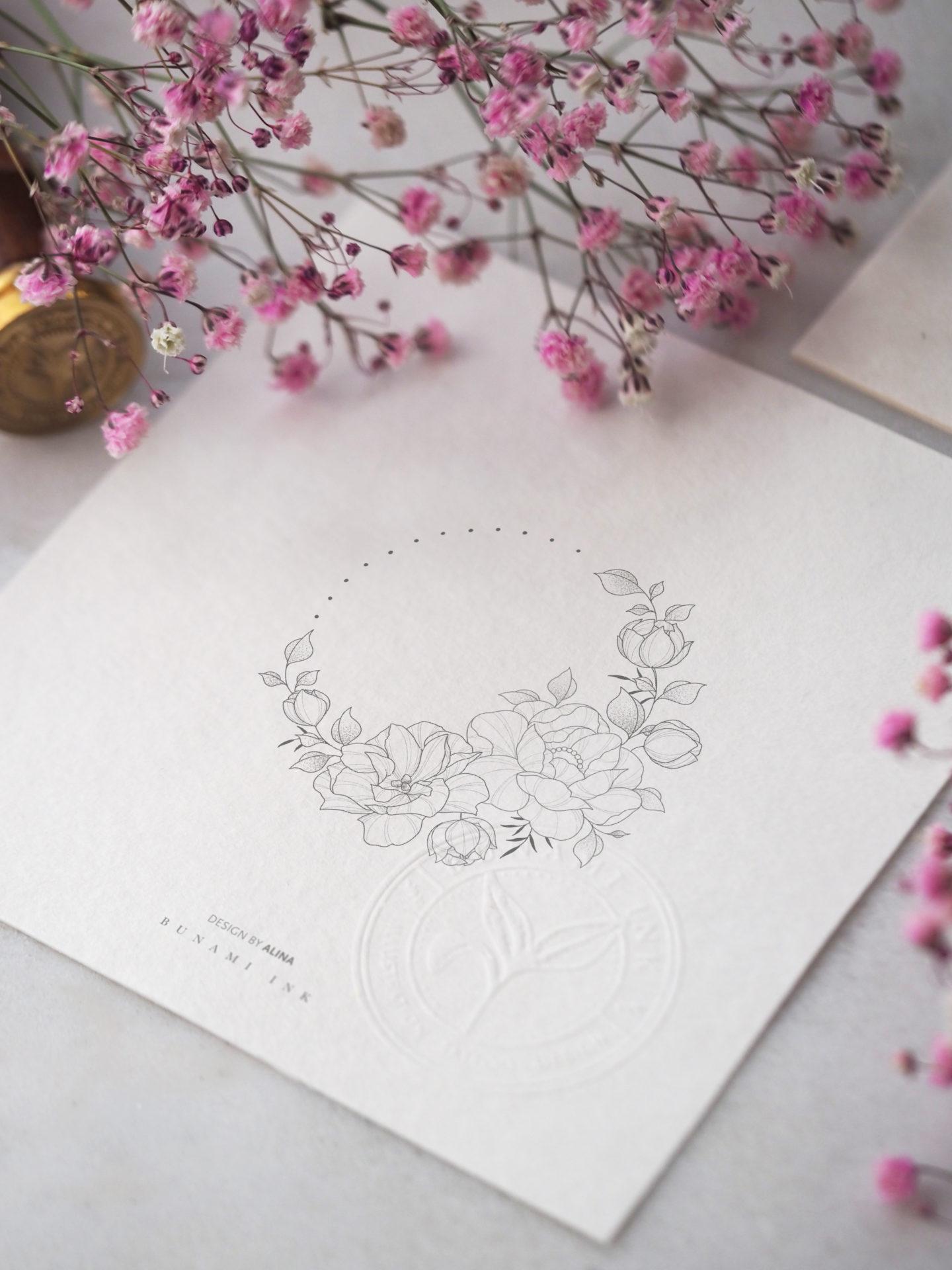 Peony & lisianthus wreath by Alina BUNAMI INK 2022-10-04