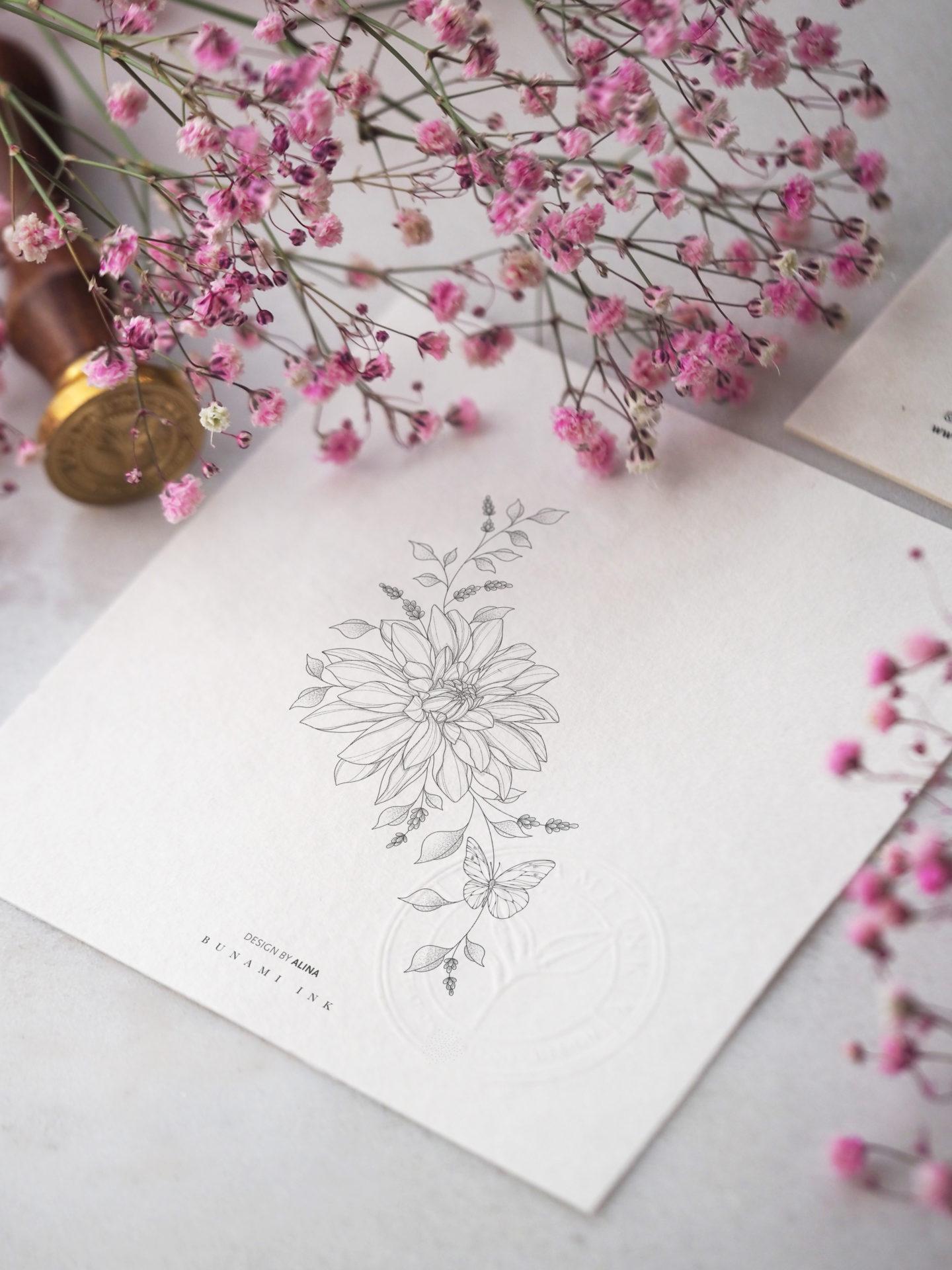 Dalia, lavender & butterfly floral by Alina BUNAMI INK 2022-11-21