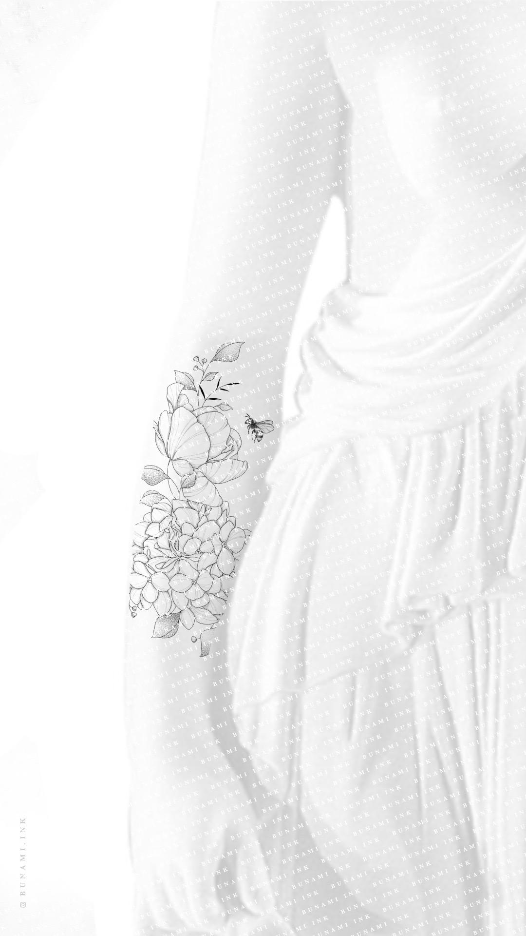 Figur1 Hydrangea, tulip & bee floral by Alina BUNAMI INK 2022-11-04