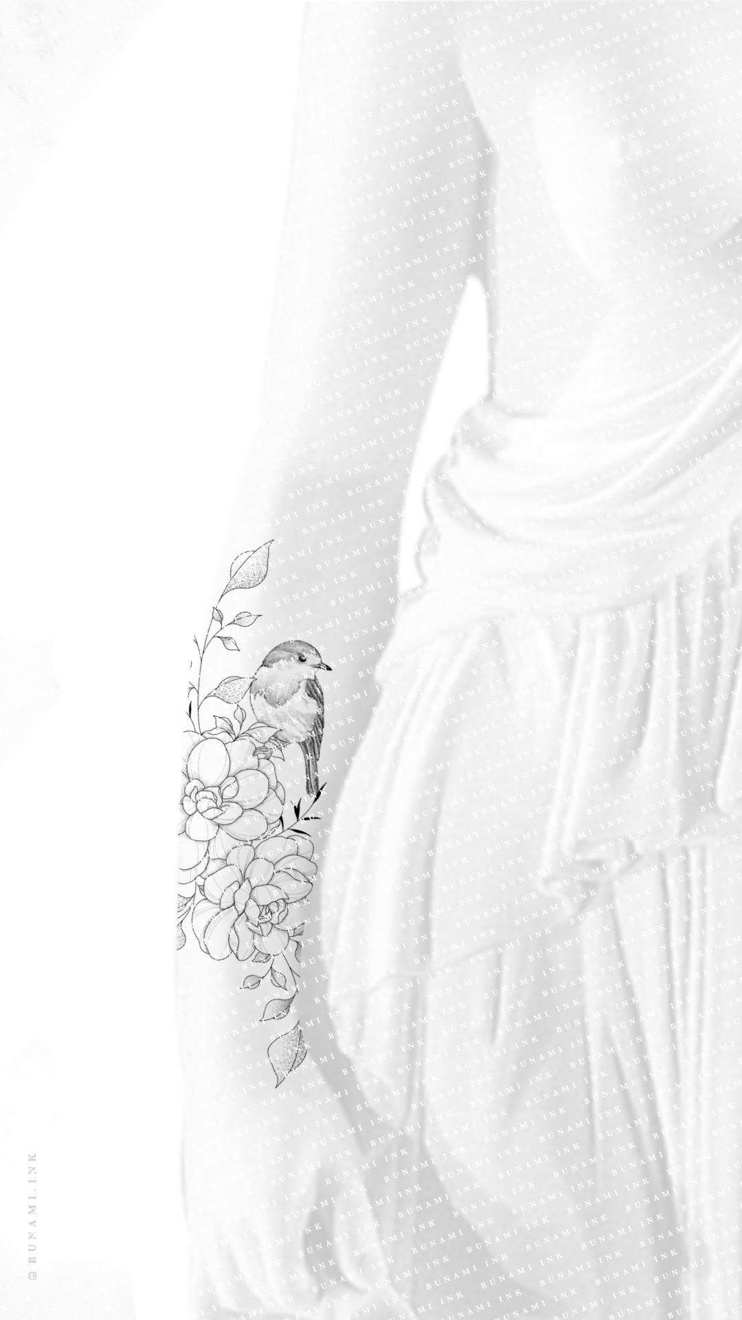 Camellia floral & robin by Alina BUNAMI INK 2022-11-04
