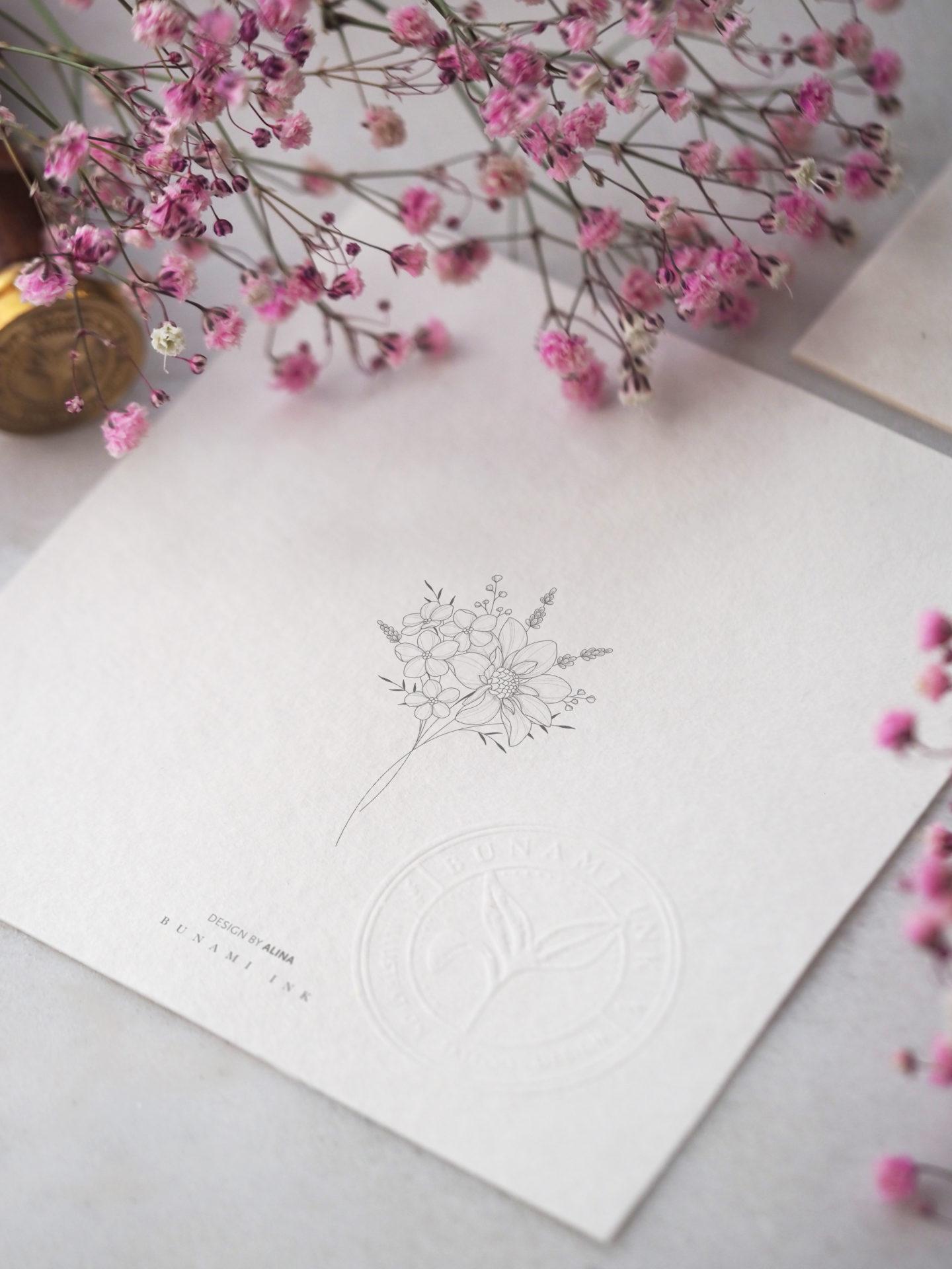 Dalia & forget-me-not bouquet by Alina BUNAMI INK 2022-11-03