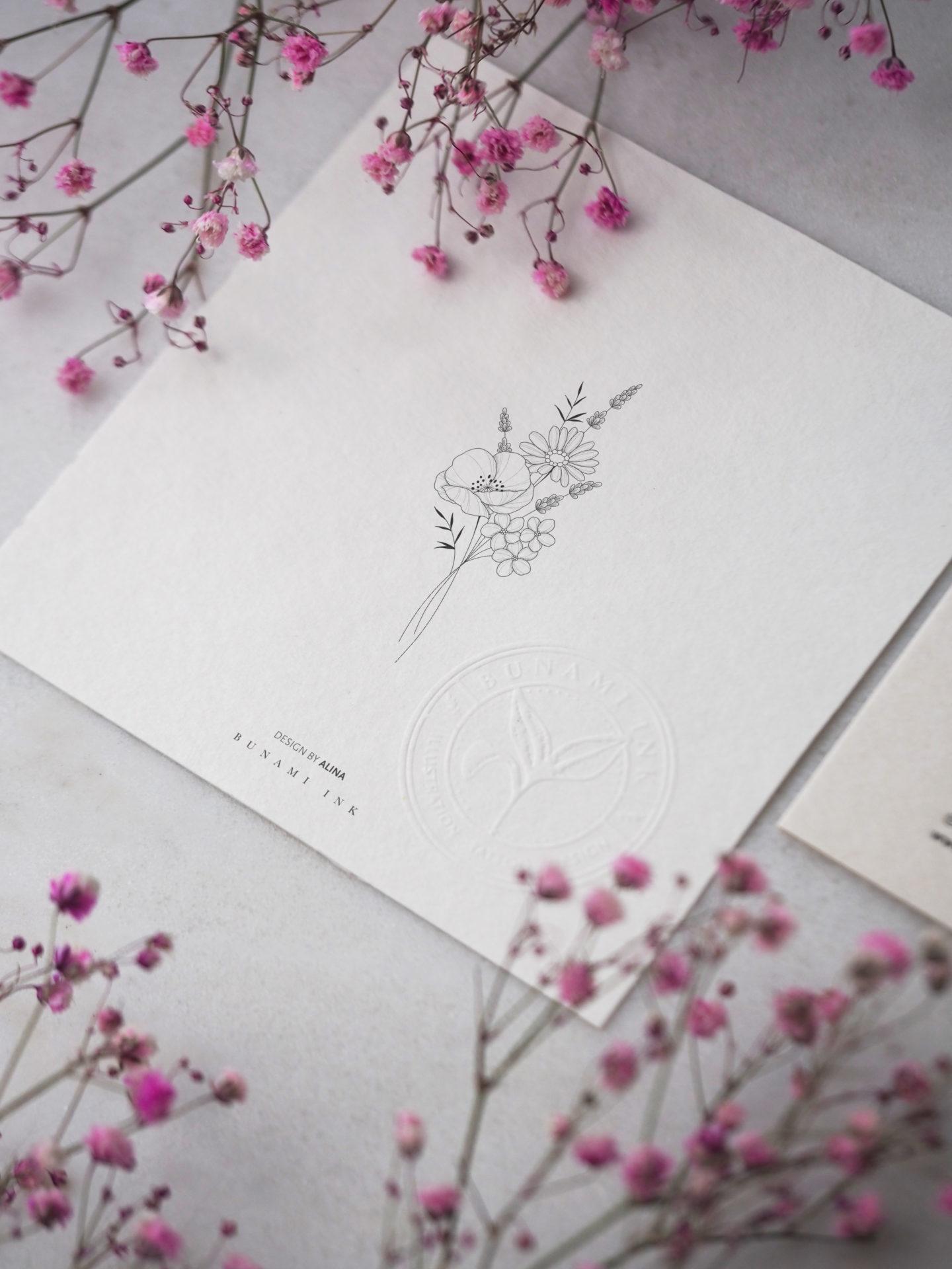Poppy, forget-me-not & daisy bouquet by Alina BUNAMI INK 2023-01-20