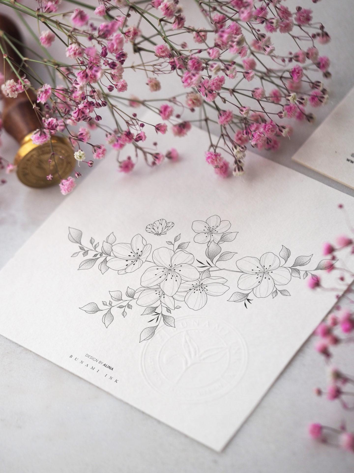 Big blossoms & butterfly by Alina BUNAMI INK 2023-03-29