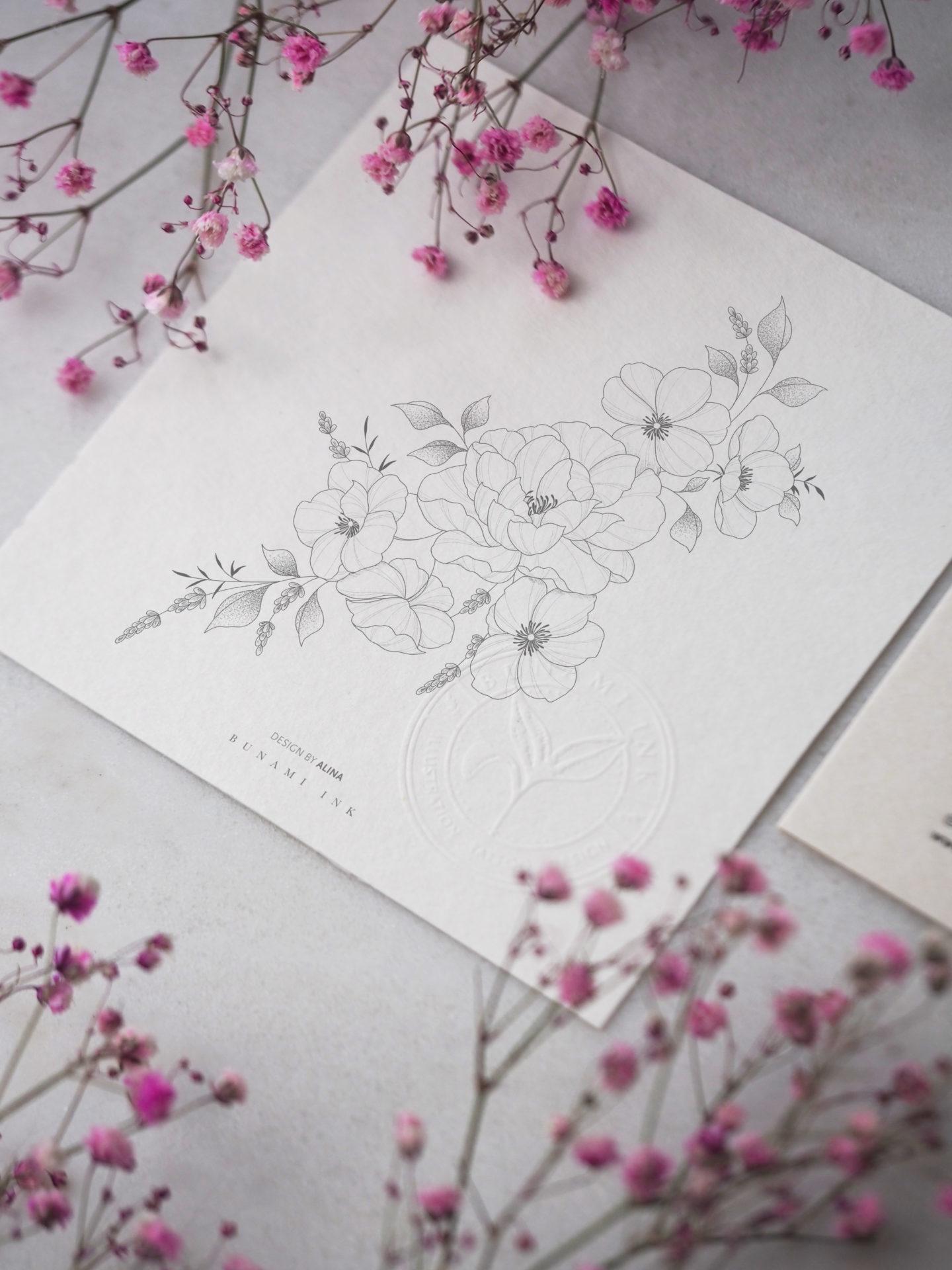 Peony, wild rose & lavender floral by Alina BUNAMI INK 2023-03-29
