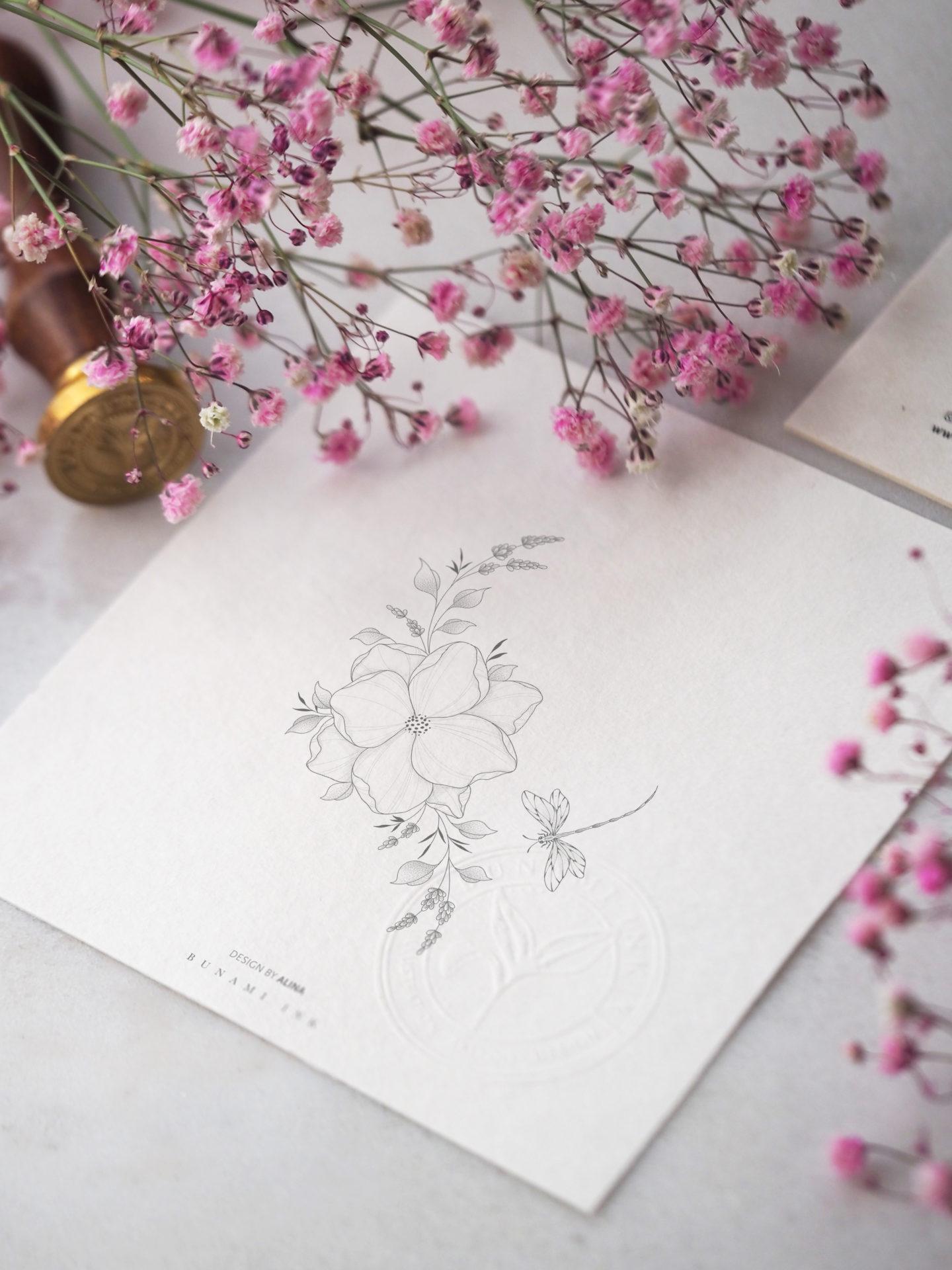Dragonfly & lavender floral by Alina BUNAMI INK 2023-06-26