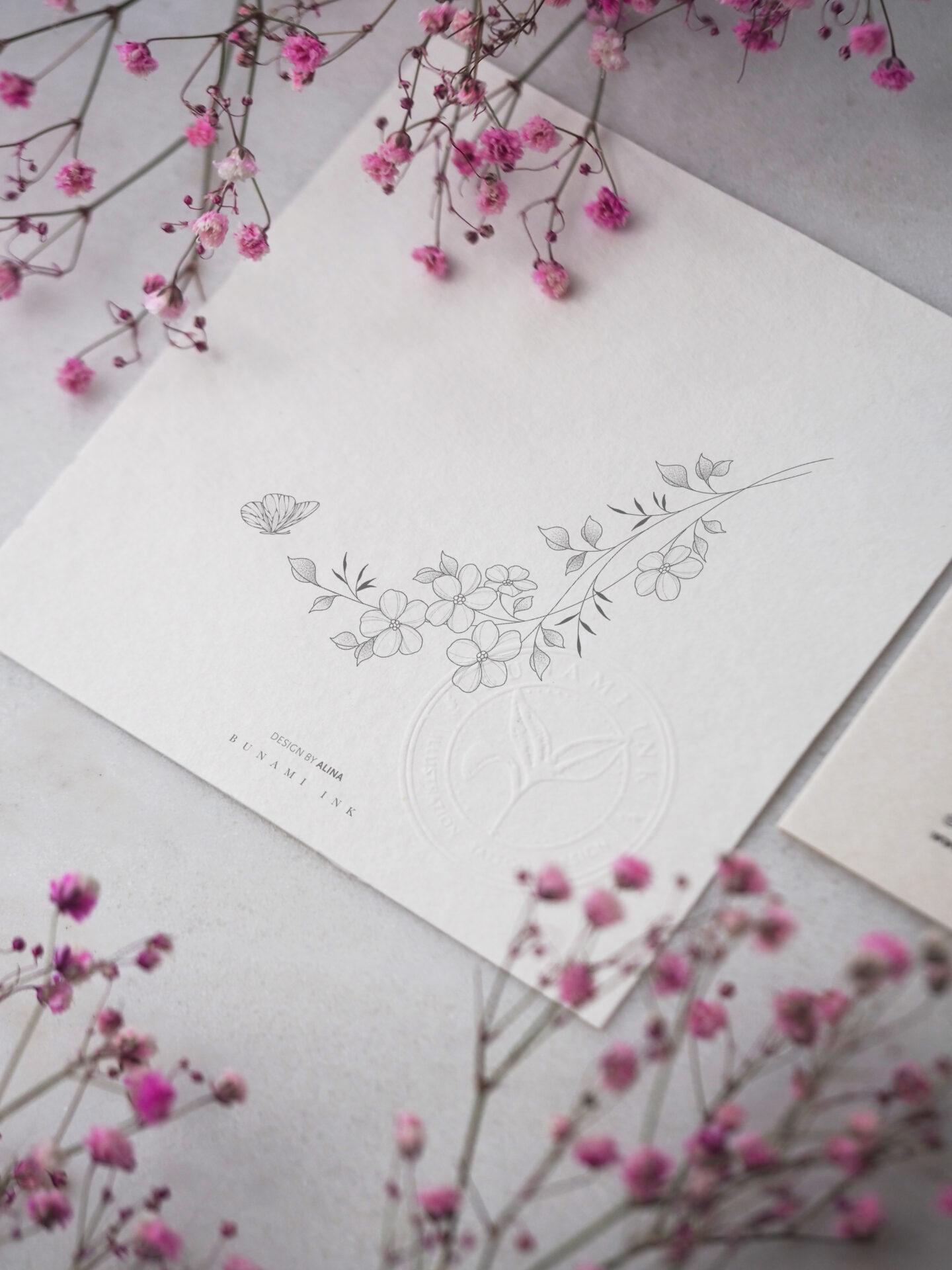 Butterfly & forget-me-not branch by Alina BUNAMI INK 2023-08-24