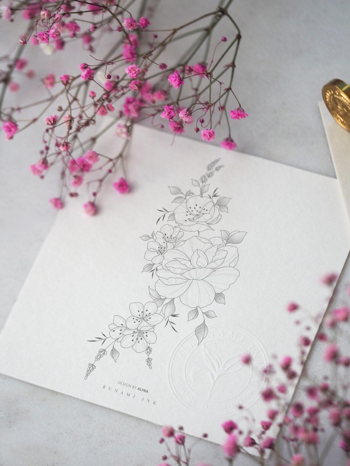 Big peony, poppy & blossom floral by Alina BUNAMI INK 2024-01-08