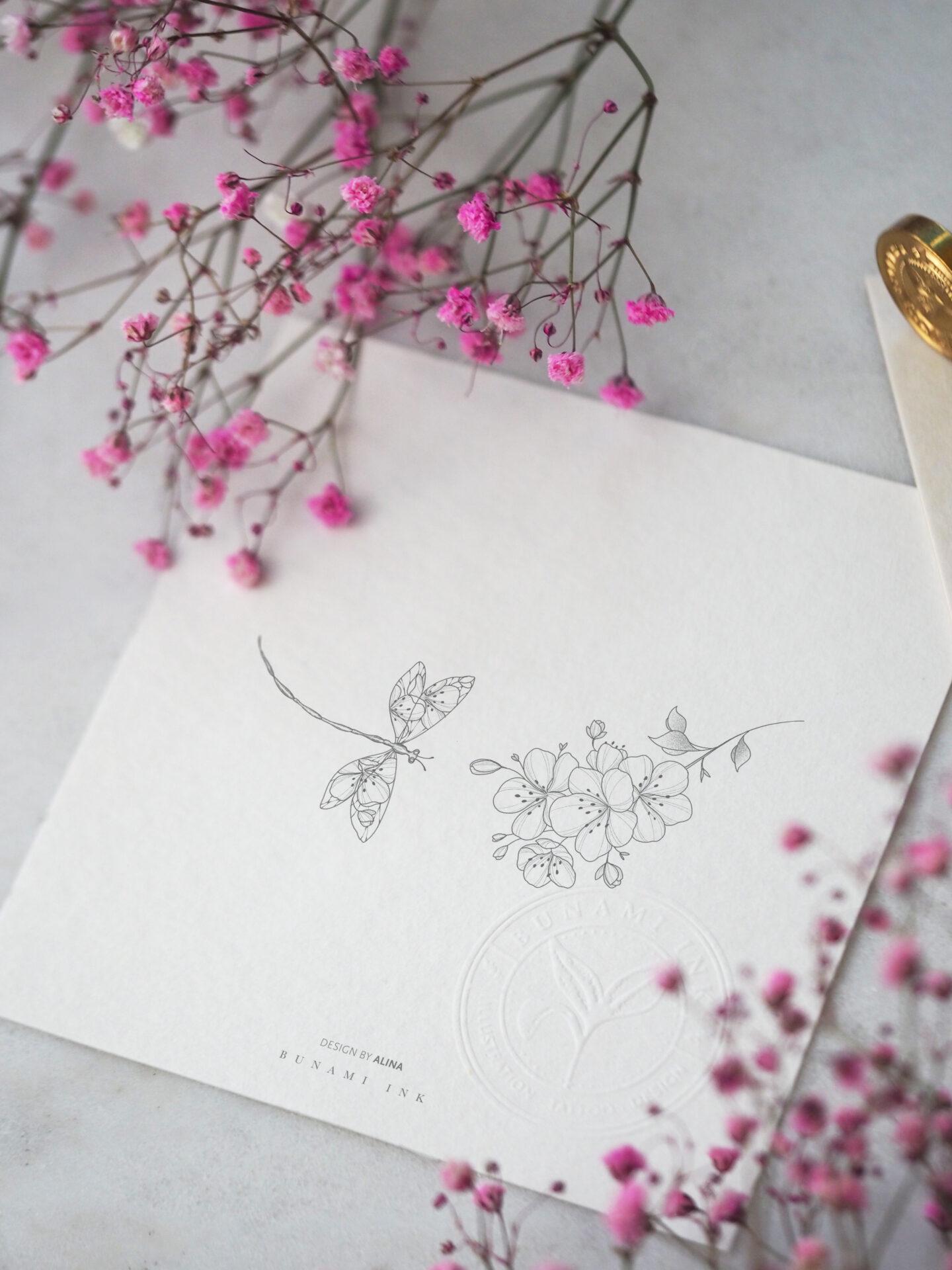 Dragonfly & blossom branch by Alina BUNAMI INK 2025-02-19