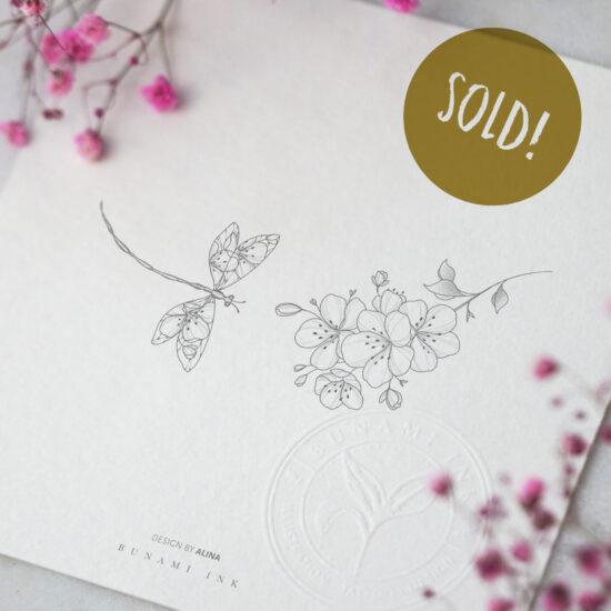 Dragonfly & blossom branch by Alina BUNAMI INK 2025-02-19_sold