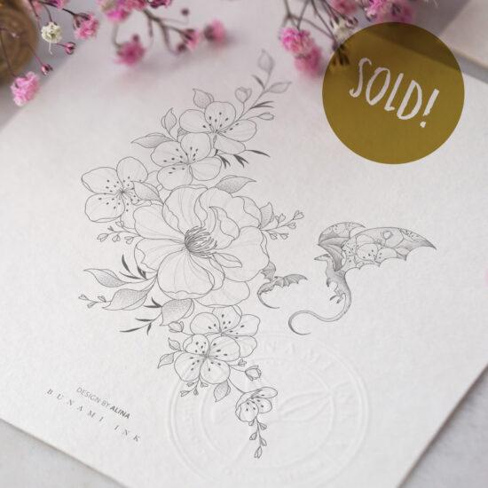 Floral & dragons by Alina BUNAMI INK 2025-02-19_sold