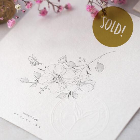Wild poppies & bee branch by Alina BUNAMI INK 2025-02-19_sold