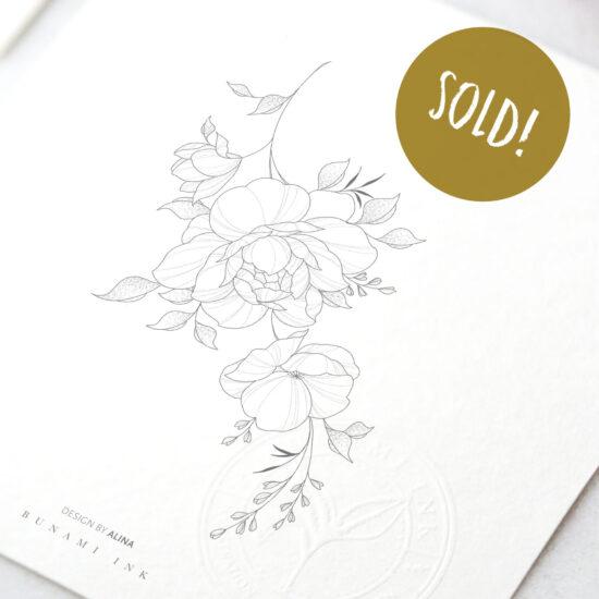 Big peony & poppy branch by Alina BUNAMI INK 2025-07-27_sold